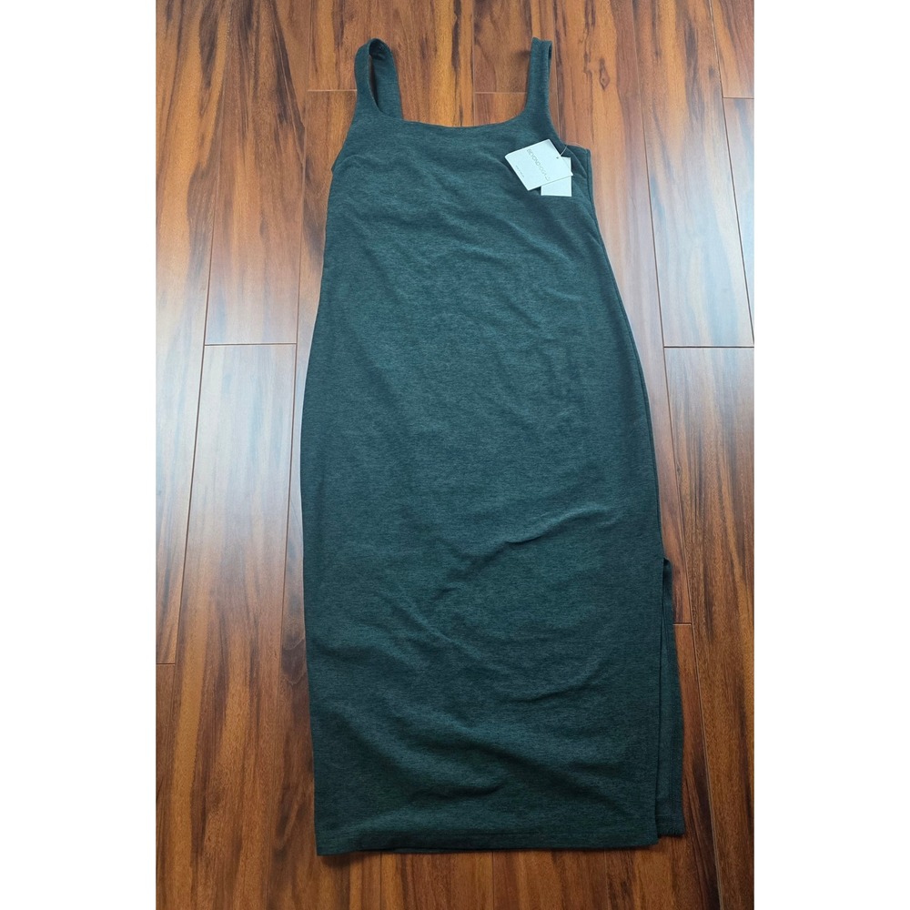 Beyond Yoga Womens Heathered Green Square Neck Midi Tank Dress Slit Large NWT